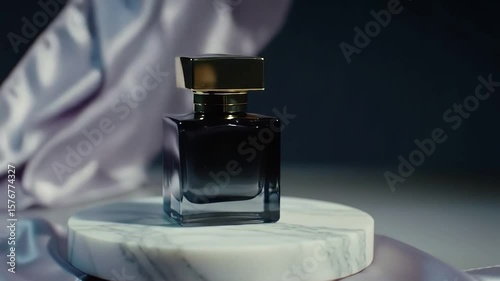 Elegant Perfume Bottle on Marble Display with Silk Background