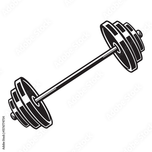 Vector illustration of a black and white barbell gym workout and fitness equipment