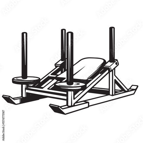 Vector illustration of a leg press machine in black and white for exercise and fitness