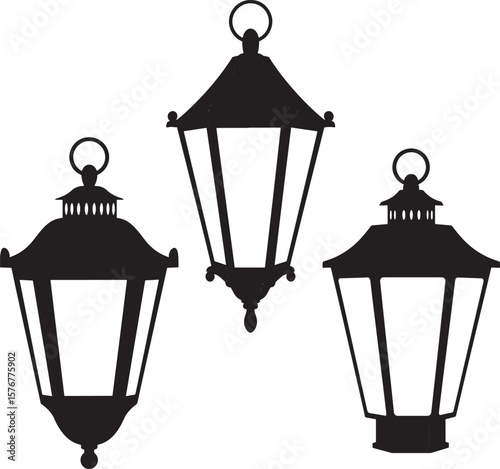Geometric hexagonal lantern silhouette for festive lighting
