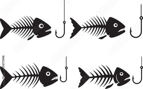 Detailed fish skeleton silhouette for marine biology and design