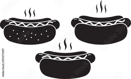 Simple hot dog in a bun silhouette for food and dining