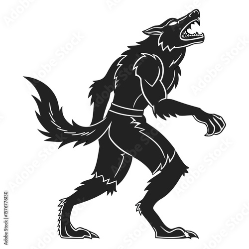 Powerful Werewolf Silhouette: A Monochrome Illustration