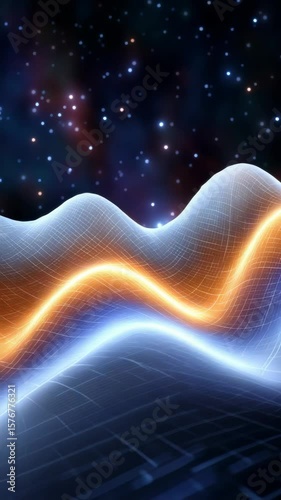 Futuristic Digital Waves of Light Flowing Against a Starry Cosmic Background
