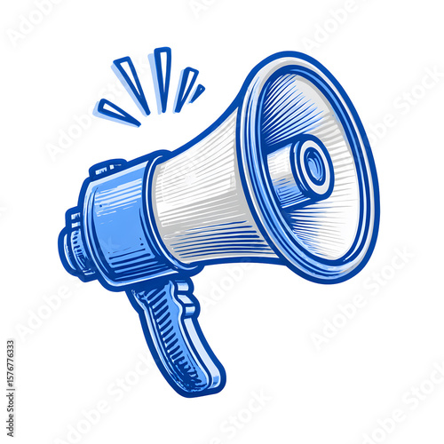 Loud blue megaphone announcement illustration