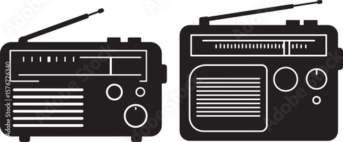 Vintage portable radio silhouette advertisement banner