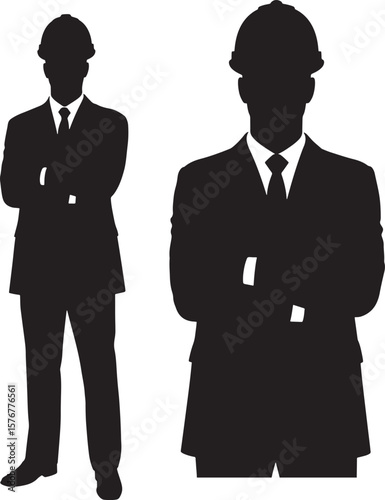 Male engineer wearing hard hat industrial worker silhouette