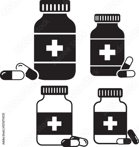Simple medicine bottle outline silhouette for medical designs