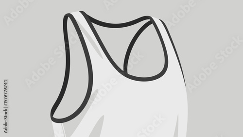 Vector illustration of a white tank top with black trim on a neutral background