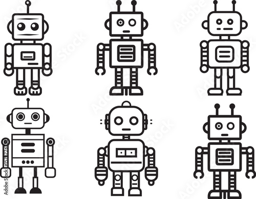 cute robot linear icon black vector illustration