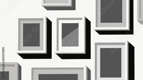Abstract geometric frames with shadows arranged in a repeating pattern on a white background