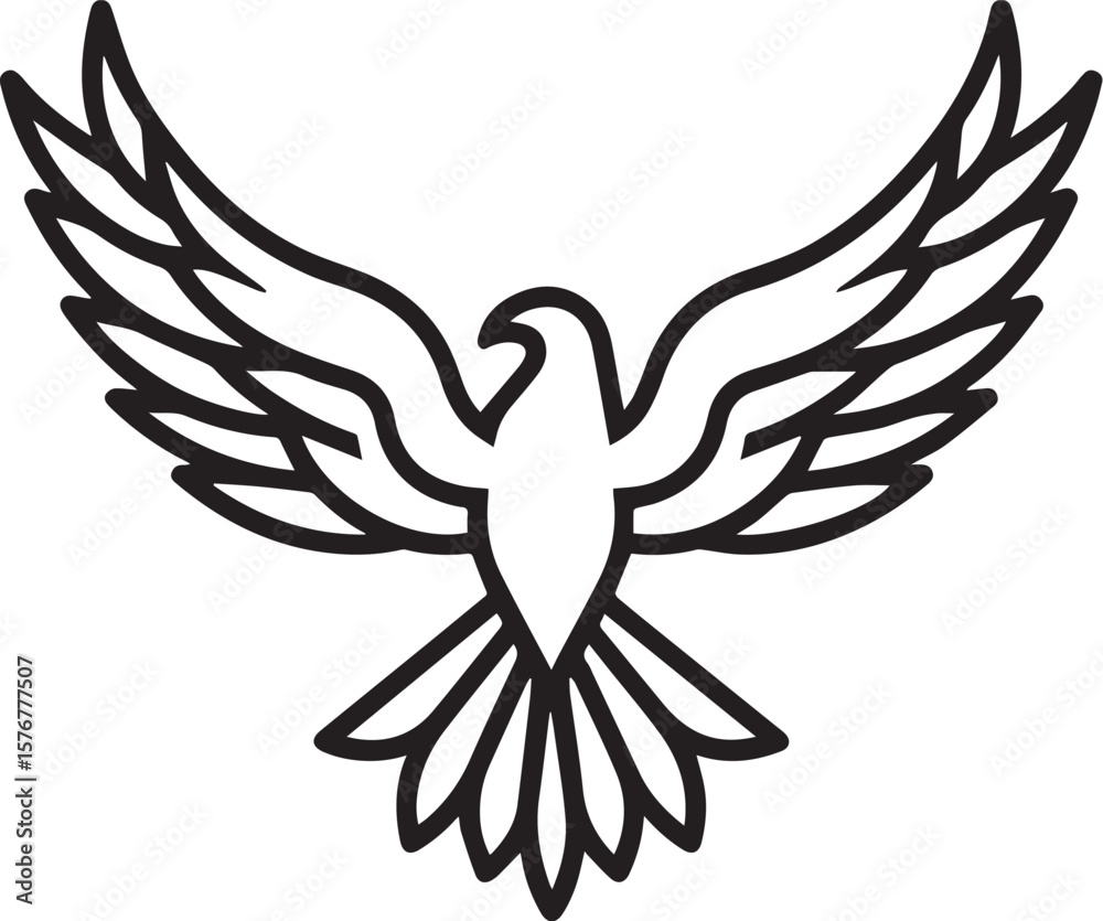 Fototapeta premium Minimal line logo icon of eagle wings. black and white only, line, flat, vector, bold, thick lines, Minimalist geometry icon black vector illustration