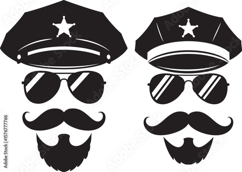 Police officer face silhouette with badge and star emblem