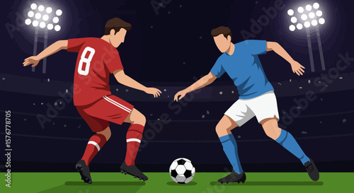 Dynamic Soccer Duel: Vector Illustration of Football Players in Action