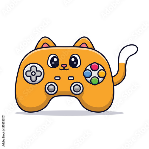 Cute Cat Gaming Controller Cartoon Vector Icon Illustration. Animal Technology Icon Concept Isolated Premium Vector. Flat Cartoon Style