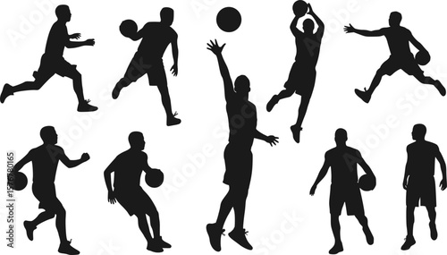 Basketball male silhouettes. Vector images of male basketball silhouettes. EPS 10 version.