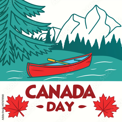 canada day canoe with maple leaves illustration