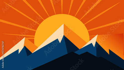 Majestic Mountain Sunrise A Vibrant Illustration of Peaks and Sun