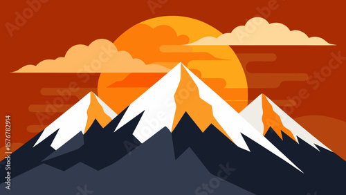 Majestic Sunset Mountain Peaks A Stunning Landscape Illustration