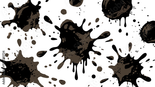 Abstract background with ink splashes and drops in shades of brown and black