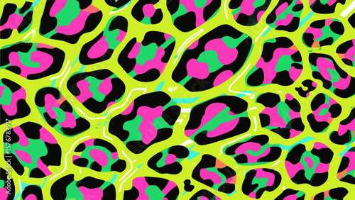 Colorful abstract leopard print pattern design with vibrant neon green and pink colors
