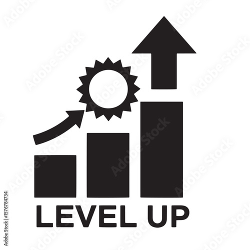 Level up achievement conceptual illustration showing business growth and development