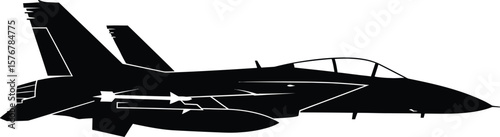 Silhouette of a fighter jet with missiles against a white background