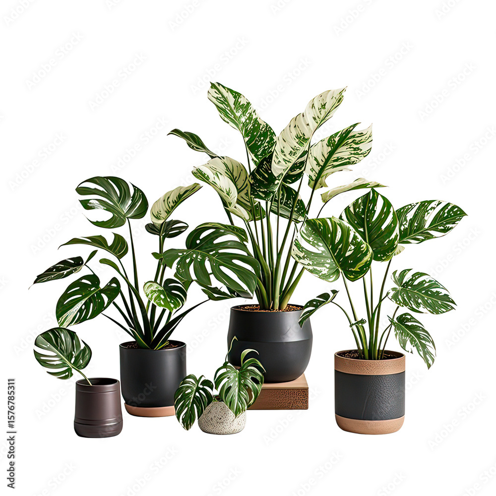 Obraz premium Tropical Variegated Monstera Leaf with Unique Color Patterns for Home Decor, Generative AI