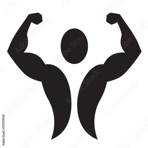 Silhouette of a muscular person flexing biceps fitness and body building concept