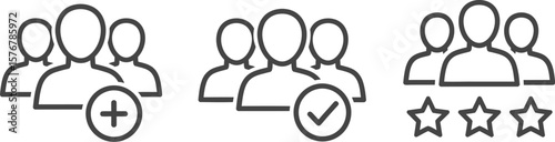 Three group icons showing add approved and rated team members outline