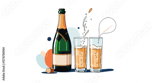 Celebratory toast with bubbly champagne and two sparkling glasses ready for a joyful occasion