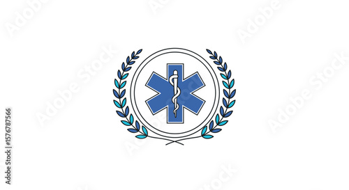 Designing an emblematic medical star of life within a laurel wreath for healthcare professionals and emergency services recognition