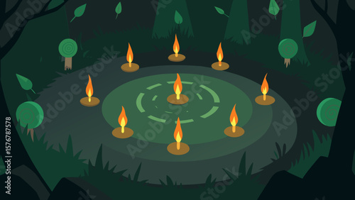 Spooky Halloween night background with glowing candles, flickering flames, and dark pumpkins, perfect for a festive holiday celebration illustration