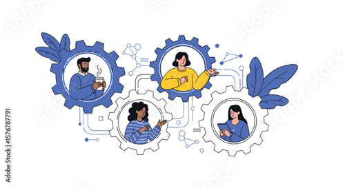 Collaborative teamwork orchestrates project success through interconnected digital processes and strategic planning