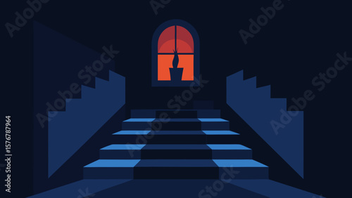 Mysterious Nighttime Staircase A Dark and Enigmatic Illustration