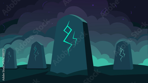 Enigmatic Glowing Stones in a Mystical Night Landscape