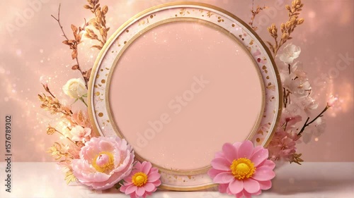 Pink and Golden Floral Particle love and wedding invitation background