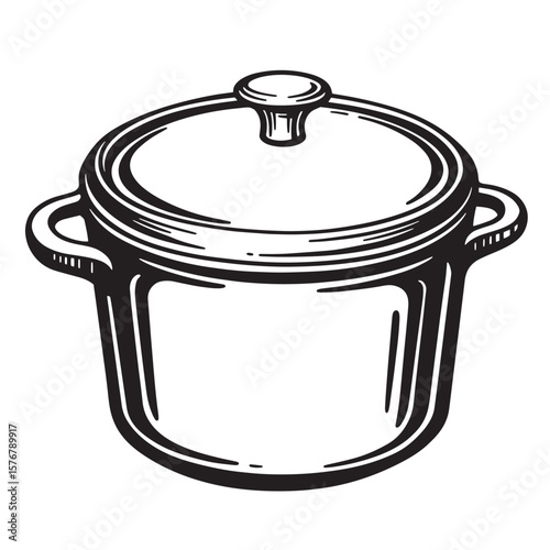 Black and white cooking pot with lid and handles kitchenware cookware