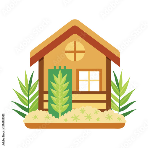 Cottage Garden Scene with Greenery and Plants