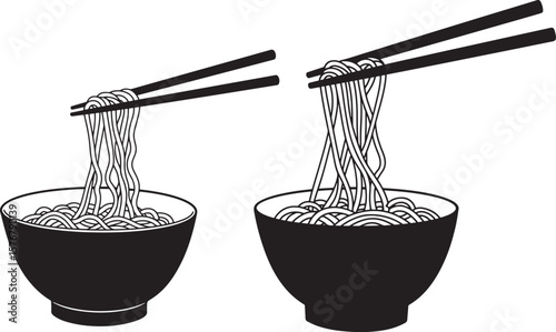 Bowl of noodles lifted with chopsticks silhouette