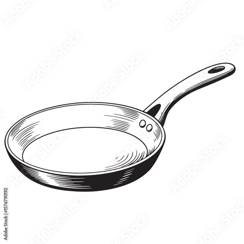 Black and white frying pan with handle and rivets skillet cooking