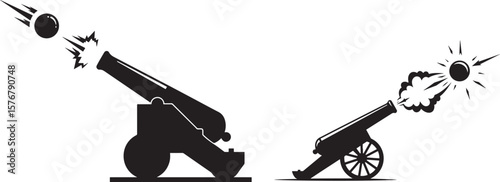 Cannon firing cannonball historical warfare silhouette