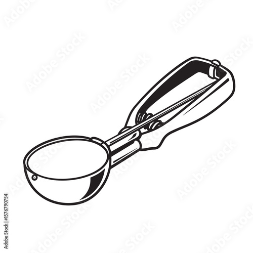Black and white illustration of an ice cream scoop kitchen utensil serving tool