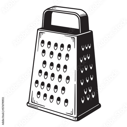 Black and white kitchen grater with handle kitchen utensil food preparation