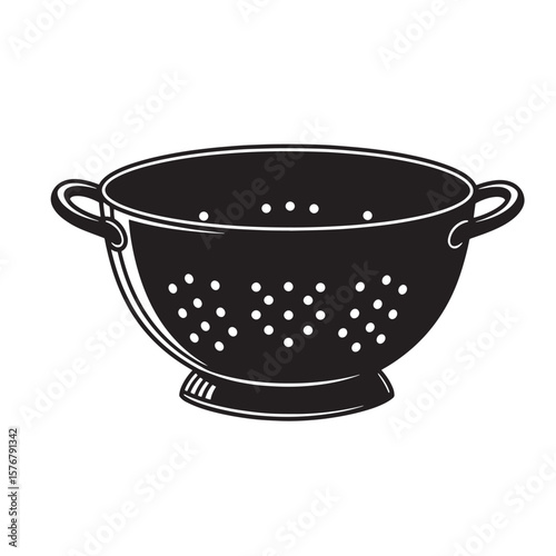 Black colander with white dots and handles kitchenware utensil