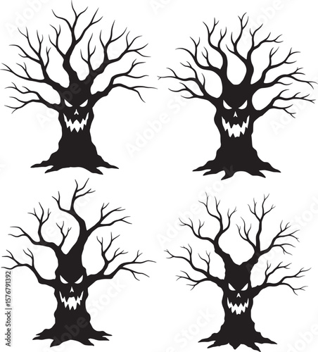 Gnarled dead tree against a stark background silhouette
