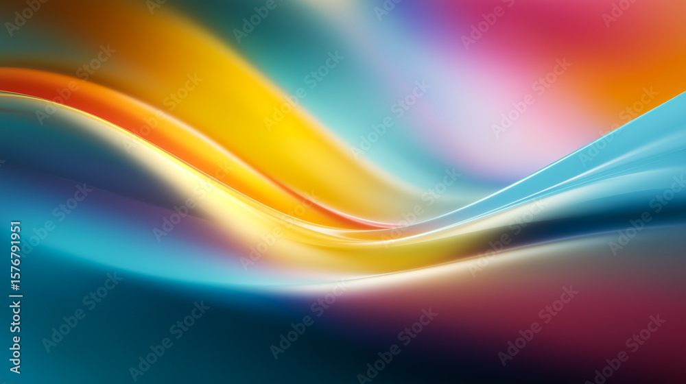 Fototapeta premium Vibrant abstract wave pattern in blue, yellow, and red with smooth gradients and dynamic motion. Ideal for backgrounds, creative design, and digital art projects.
