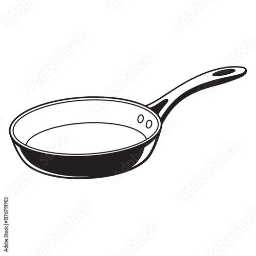 Black frying pan with long handle and rivets cooking kitchenware