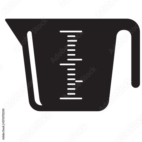Black measuring cup with white markings kitchenware liquid measurement