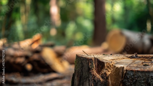 Wallpaper Mural Cut Tree Trunk in Forest – Deforestation Concept with Soft Light and Copy Space Torontodigital.ca